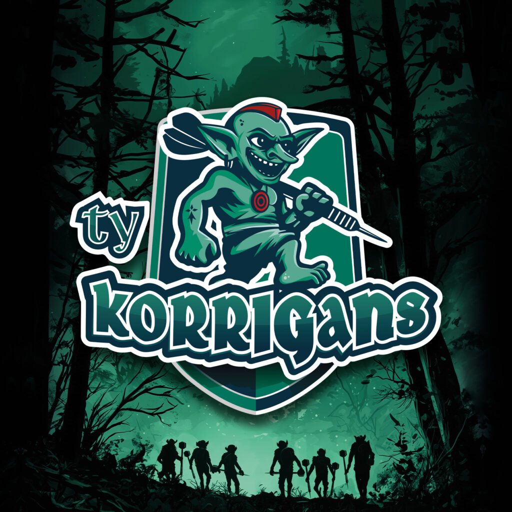 Logo d’équipe de fléchettes avec l’illustration intégrale du maillot en arrière-plan