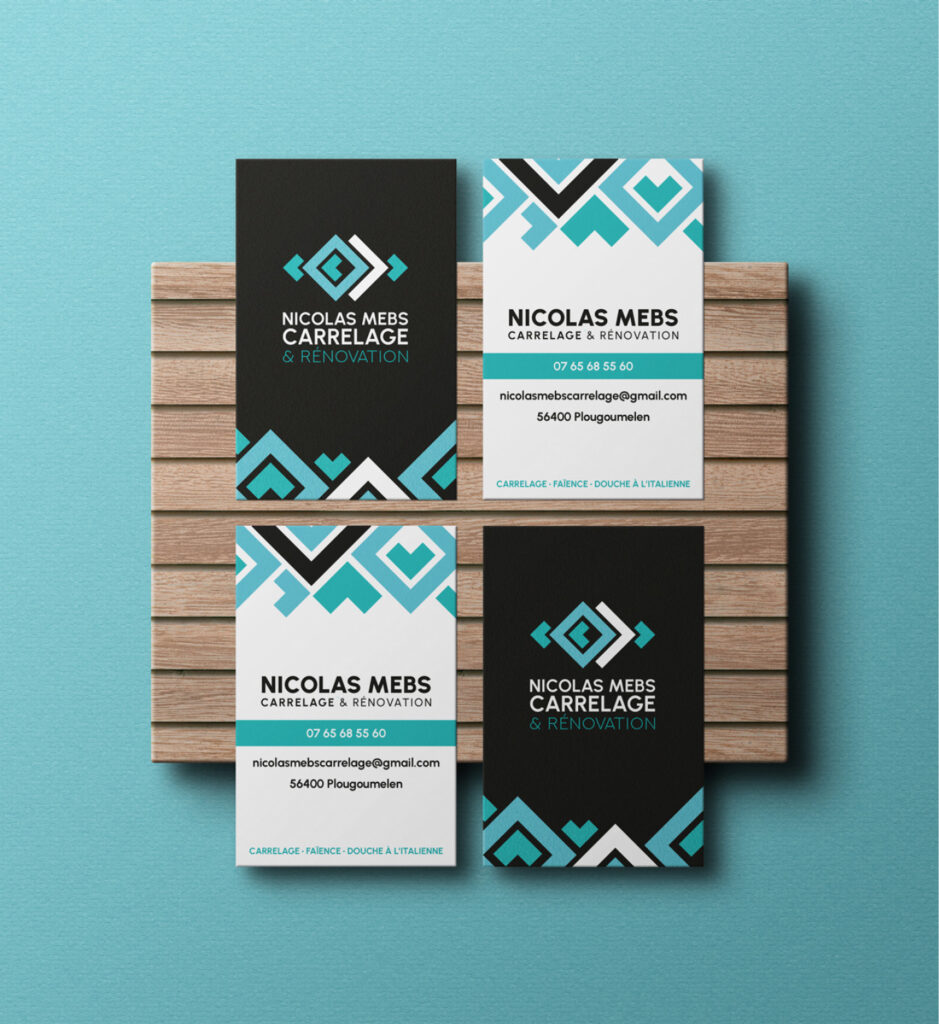 Carte de visite de l’artisan carreleur Nicolas Mebs, design épuré et visuel