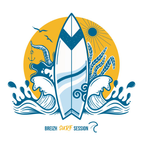 Illustration Breizh Surf Session, inspirée par le surf et l’univers marin breton